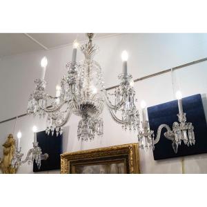 Six-light Chandelier With Two Crystal Sconces By Baccarat, 20th Century