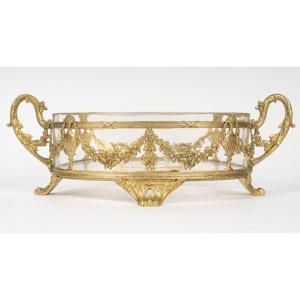 Coupe Ou Centre De Table En Cristal Et Bronze Doré, Style Louis XVI, Fin XIXème Siècle