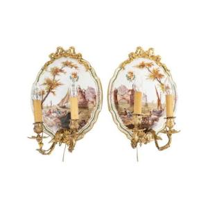 Appliques En Porcelaine De Lille Et Bronze Doré – Ifn XIXe Siècle