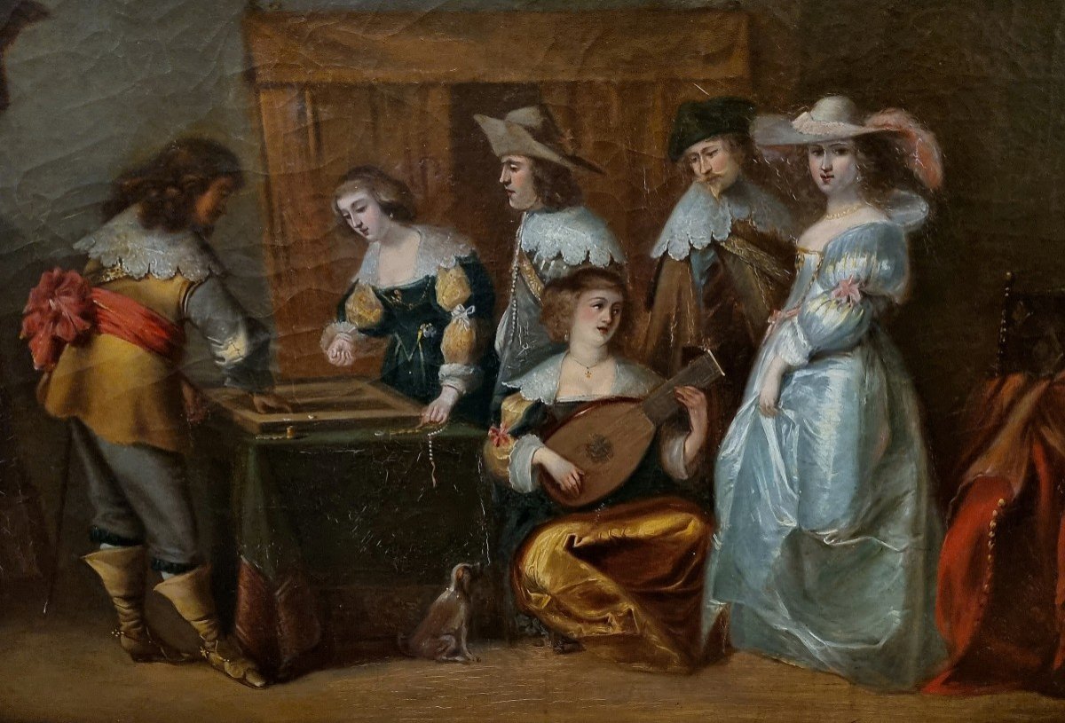 Anthonie Palamedesz. 1601-1673  Société Distinguée   Huile Sur Toile 90 X 115 Cm-photo-4