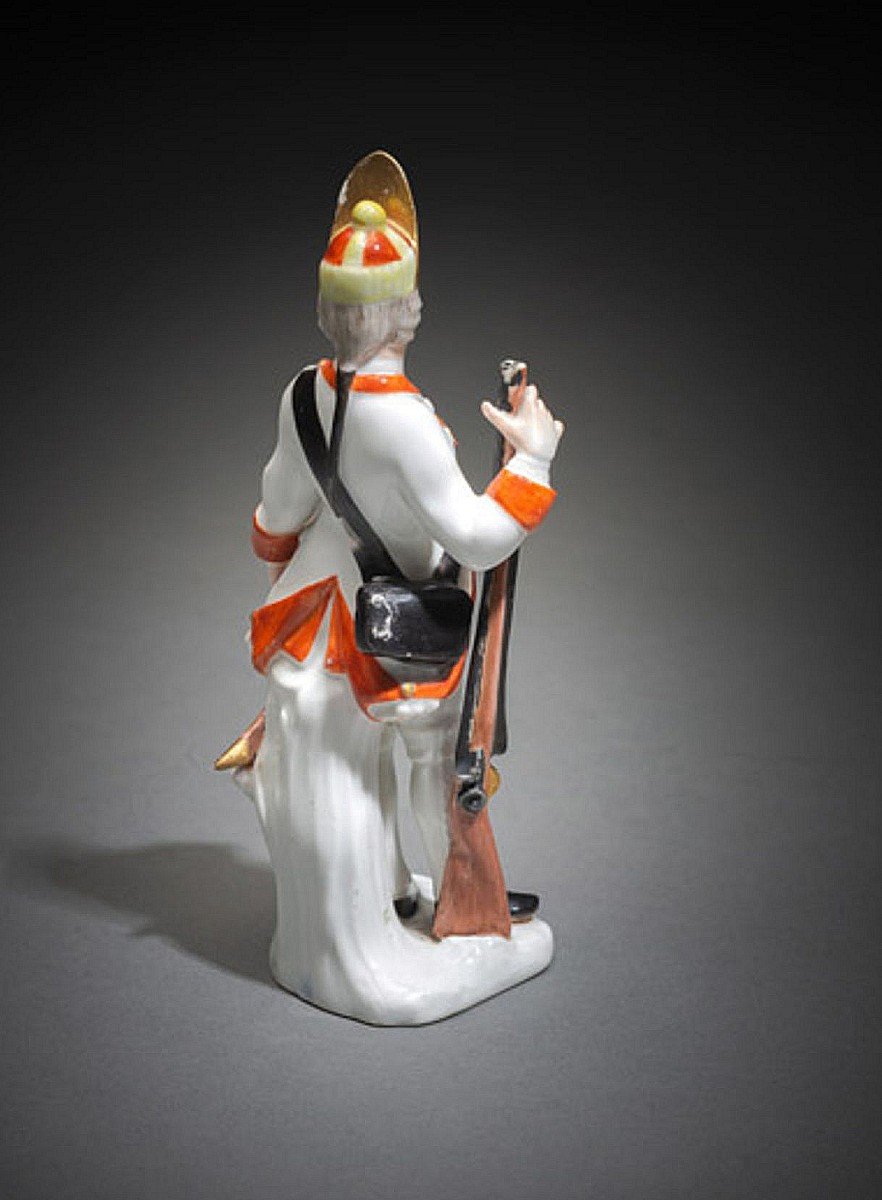 Meissen Porcelain Grenadier Around 1750 H. 11.8 Cm Sword Mark In Blue-photo-2