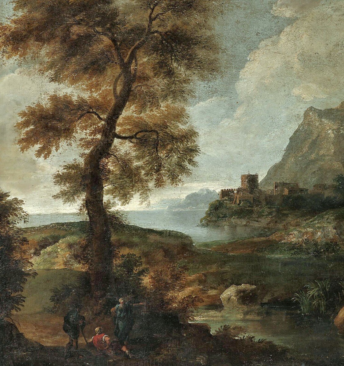 Jean-françois Millet I 1642-1679 Attr. Italian Landscape With Resting Hikers-photo-3