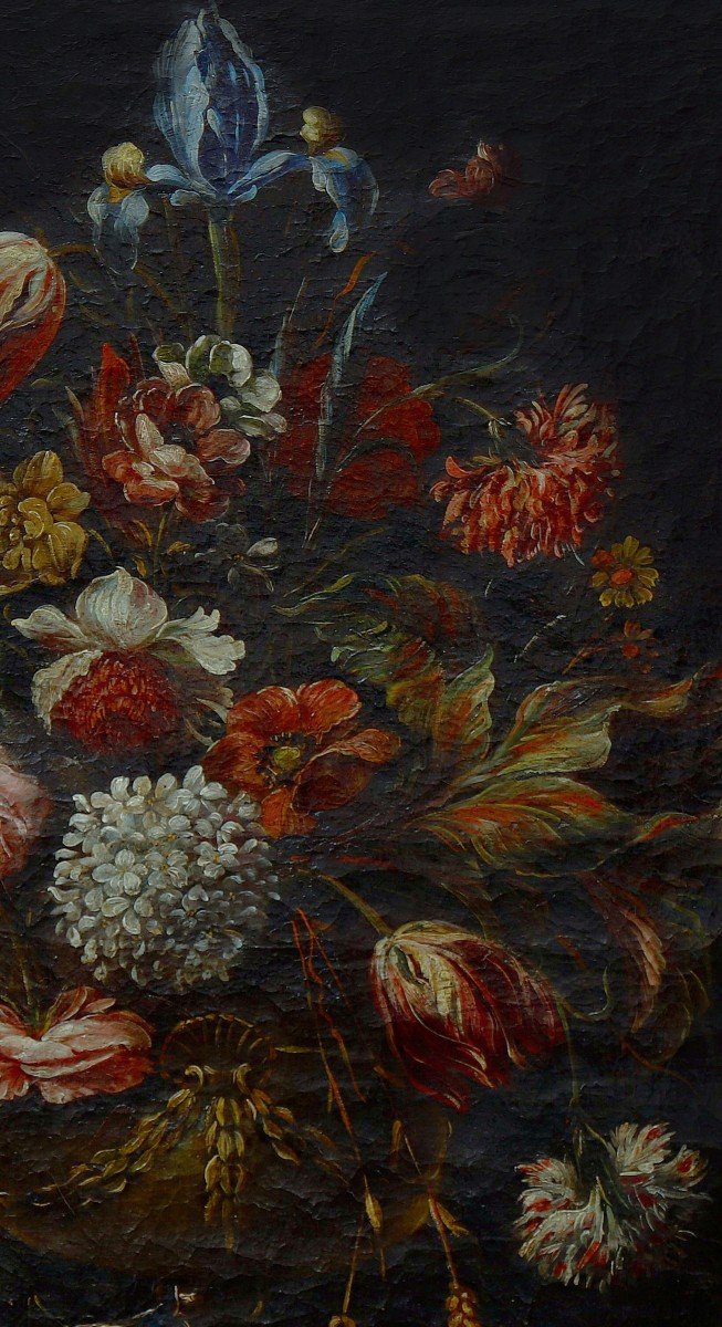 Maître Espagnol 17ème Siècle.  Nature Morte Aux Fleurs  Huile Sur Toile -photo-2