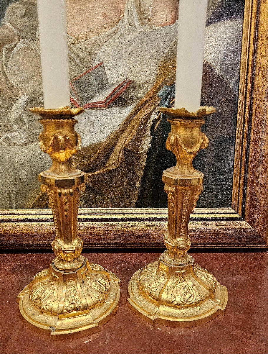 Louis XVI Candlesticks Late 18th Sh 20.5 Cm-photo-4