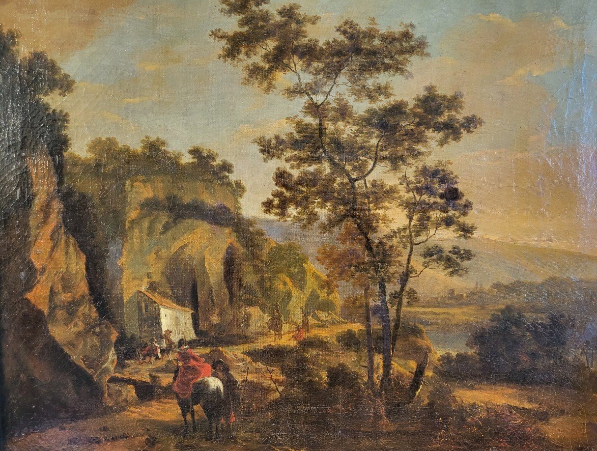 Willem De Heusch 1625-1692 Attr.   Paysage Avec Personnages   Huile Sur Toile  82 X 69,5 Cm-photo-2