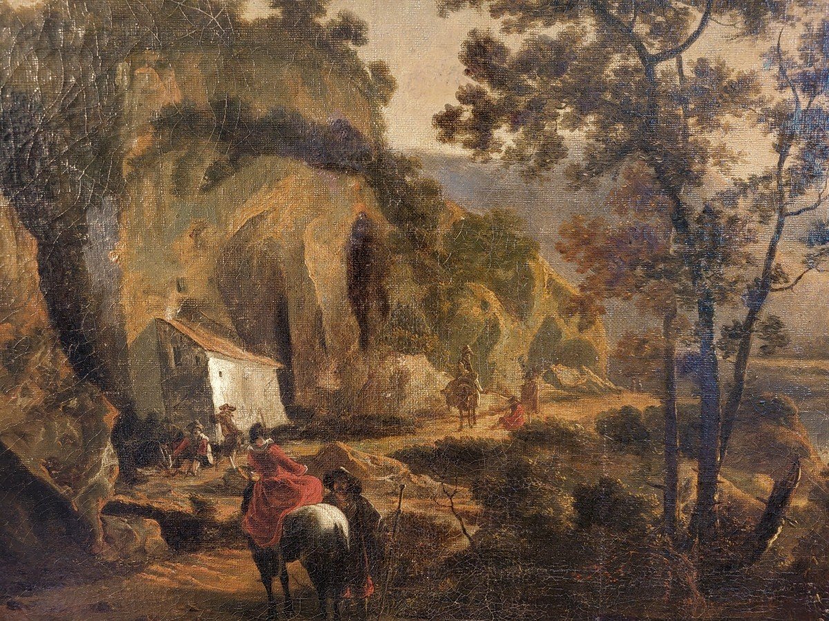 Willem De Heusch 1625-1692 Attr.   Paysage Avec Personnages   Huile Sur Toile  82 X 69,5 Cm-photo-4