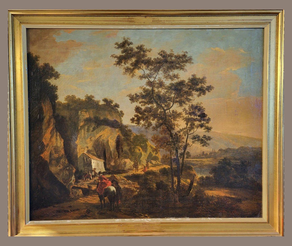 Willem De Heusch 1625-1692 Attr.   Paysage Avec Personnages   Huile Sur Toile  82 X 69,5 Cm