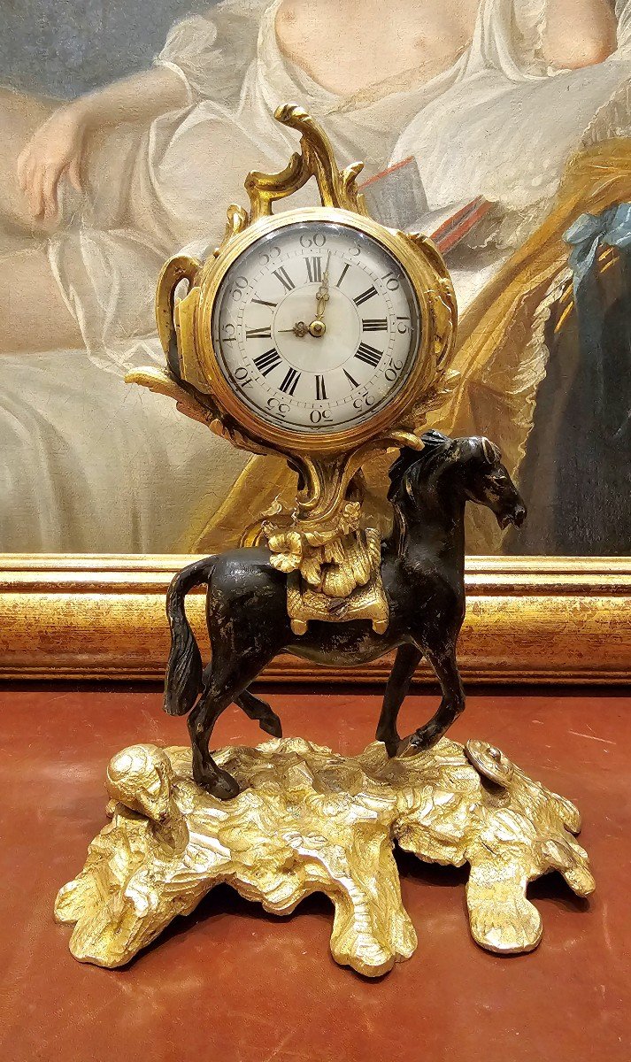Louis XV Horse Clock Table Clock Around 1750 H. 27 Cm Rey In Geneva-photo-2