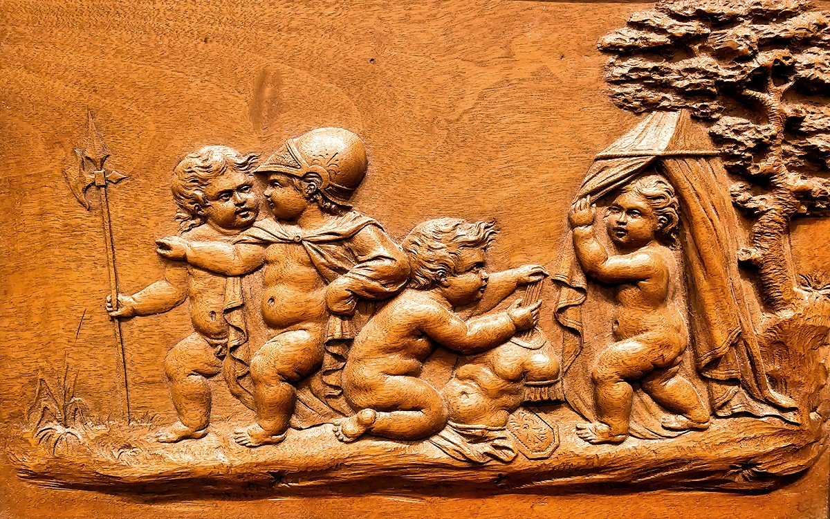 Bois Relief "les Enfants Guerriers"  Louis XIV 17ème Siècle -photo-2