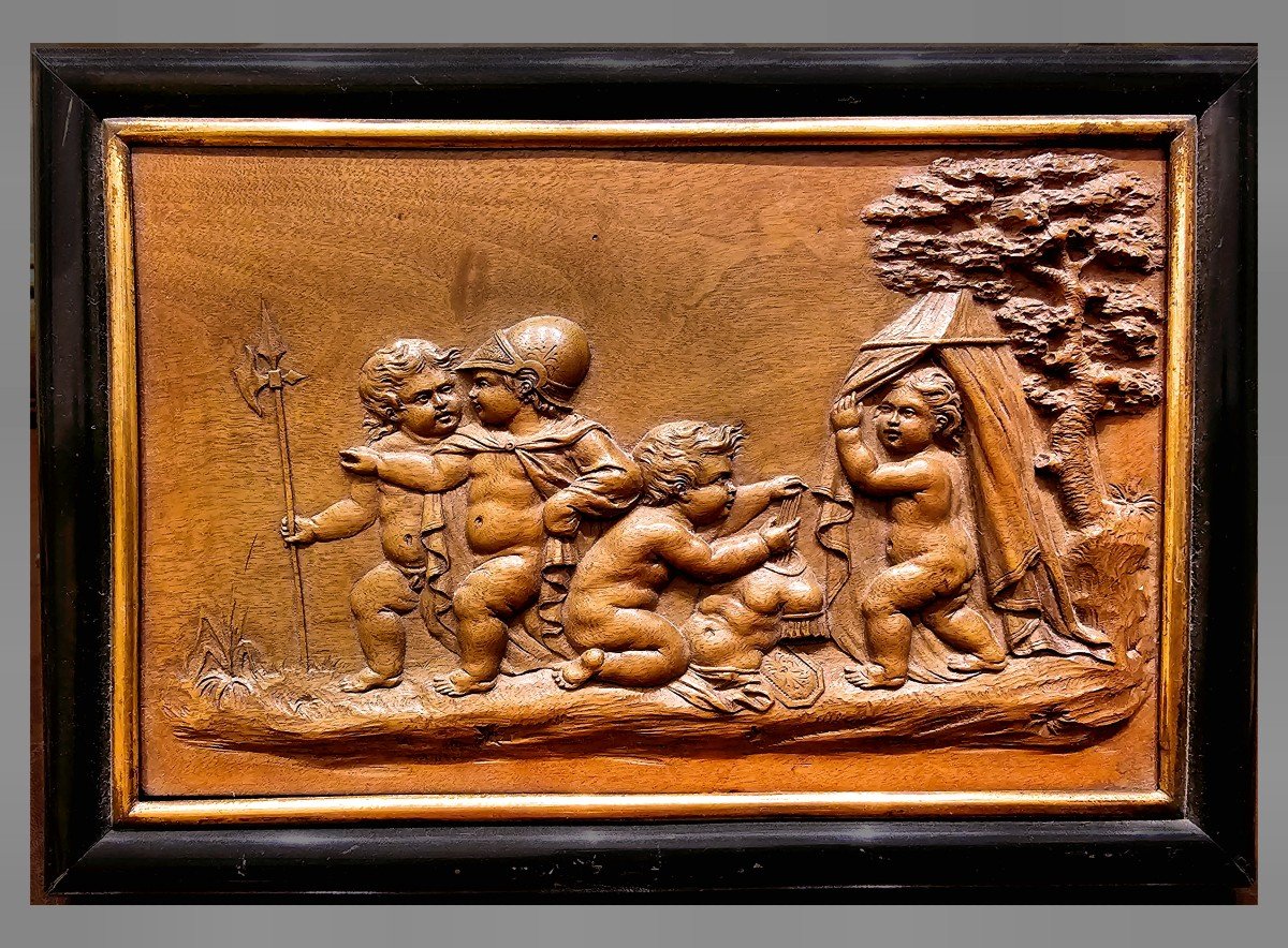 Bois Relief "les Enfants Guerriers"  Louis XIV 17ème Siècle 