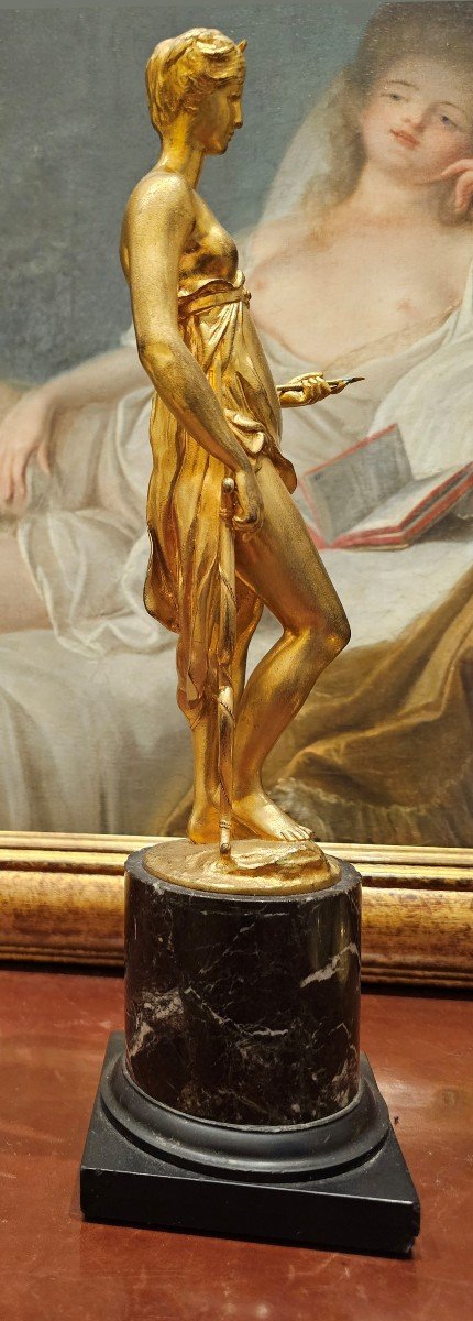 Diana Sculpture In Gilded Bronze On Empire Marble Column Circa 1810 H. 33.5 Cm-photo-2