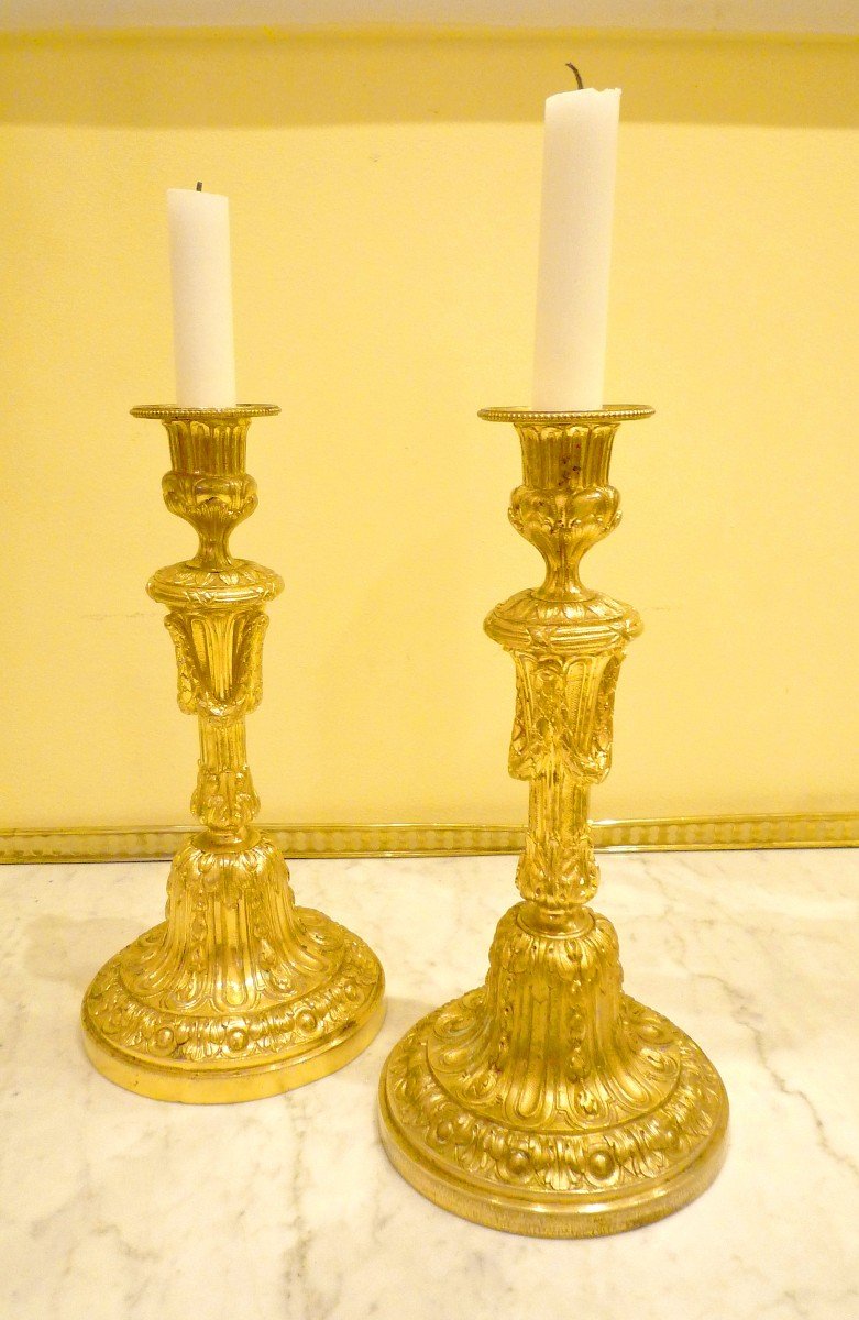 Louis XVI Candlesticks Circa 1770 H. 26 Cm  -photo-3