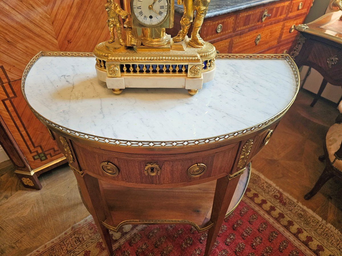 Louis XVI Half-moon Console Around 1780 Stamped C.mauter Conrad Mauter 1742 - May 14, 1810 -photo-2