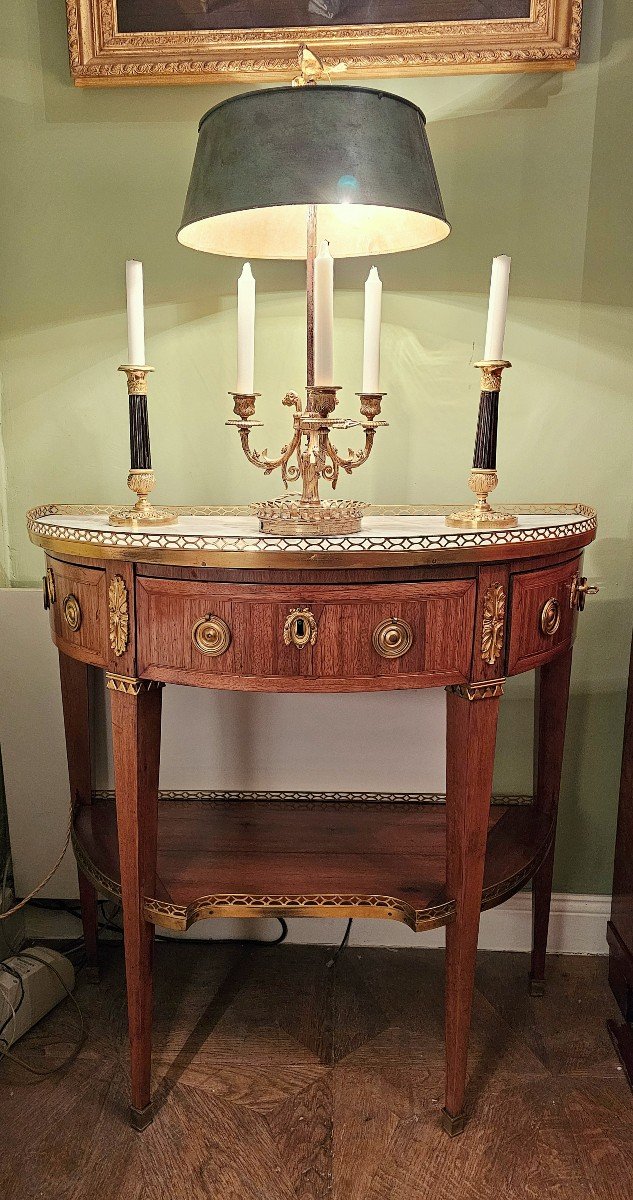 Louis XVI Half-moon Console Around 1780 Stamped C.mauter Conrad Mauter 1742 - May 14, 1810 