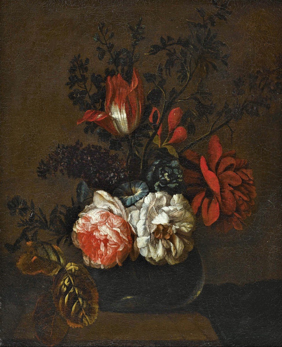 Willem Grasdorp 1678-1723  Nature Morte Aux Fleurs Dans Un Vase De Verre  Expertise Dr. Meijer-photo-3