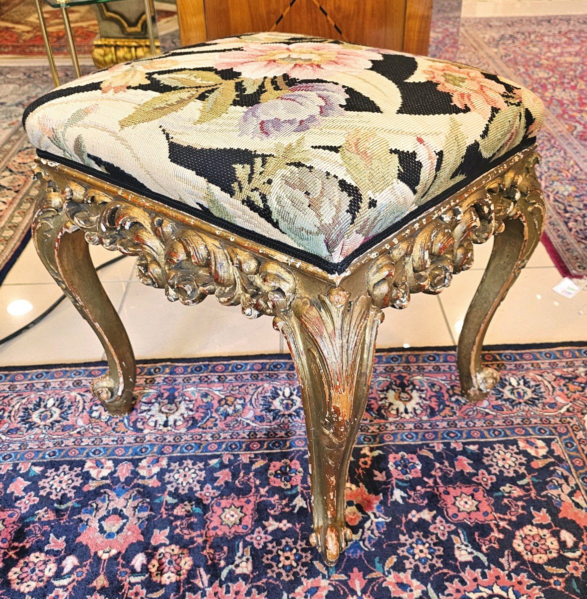 Louis XIV Gilded Wood Stool 18th Century. H. 50 Cm, 51 X 51 Cm -photo-4