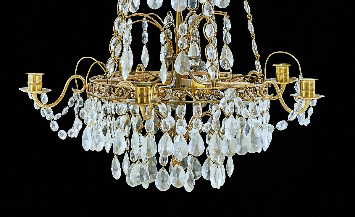 Lustre En Cristal Classicisme Suède Louis XVI 19ème Siècle.  62 Cm X 50 Cm -photo-4