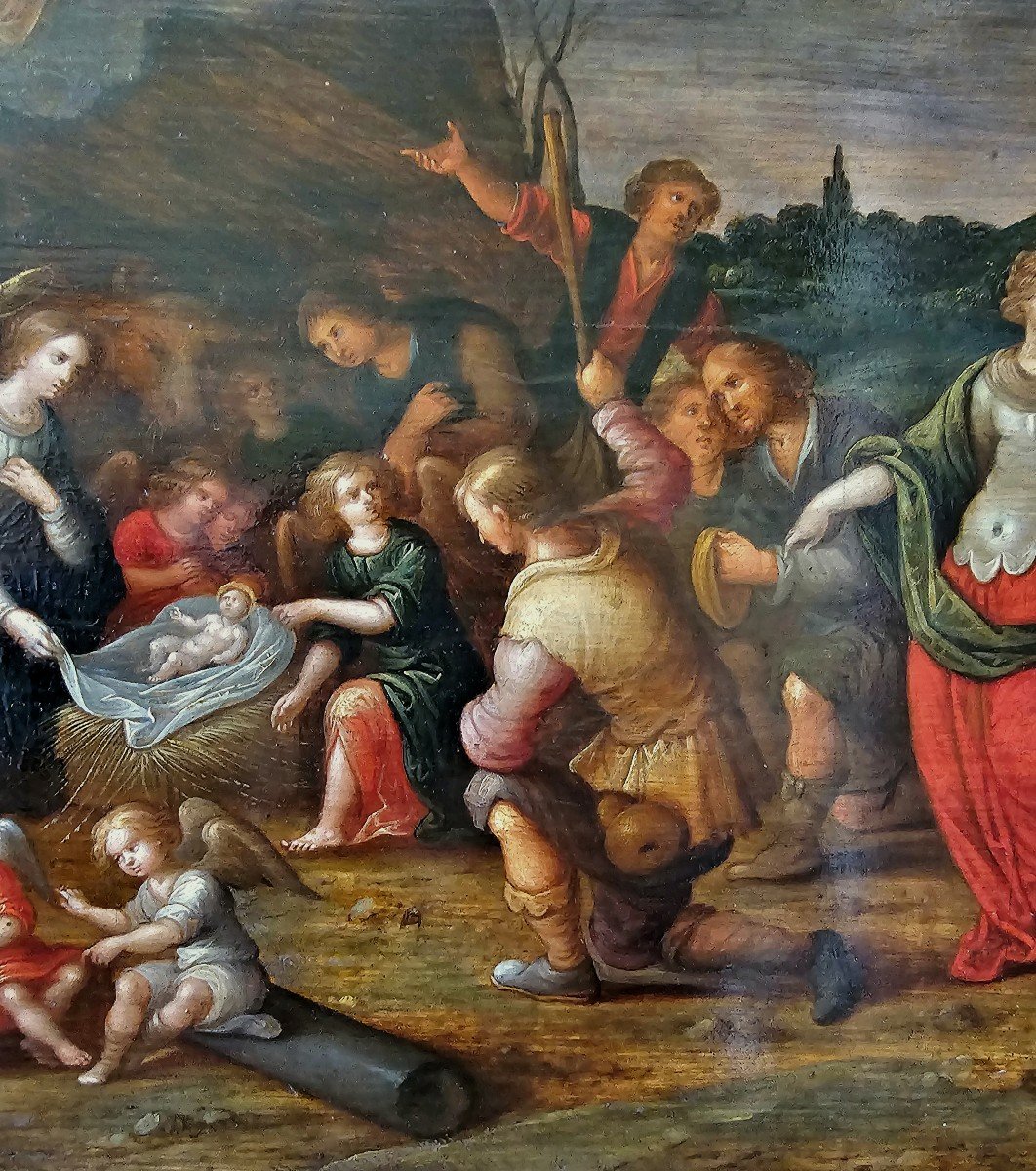 Frans Francken II 1581-1642 The Adoration Of The Shepherds Oil On Wood 41 X 61 Cm-photo-2