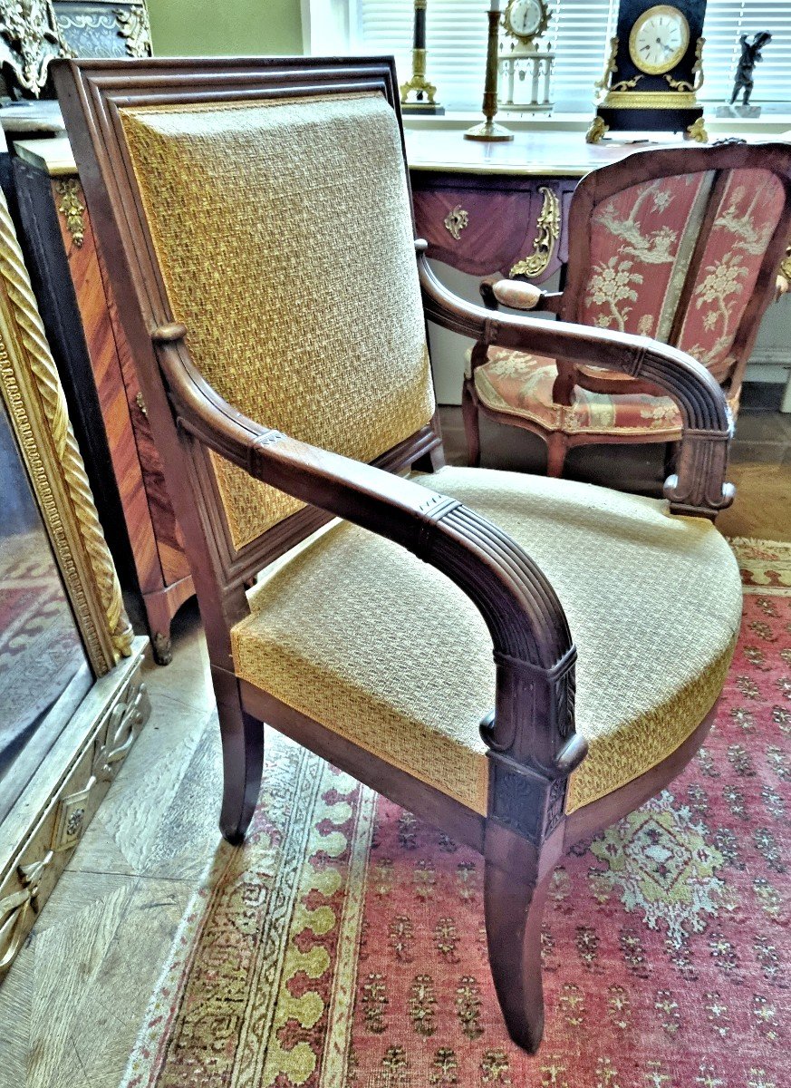 Paire Fauteuils Empire 1813-1825  Estampillée + Iacob   François-honoré Georges Jacob Desmalter-photo-1