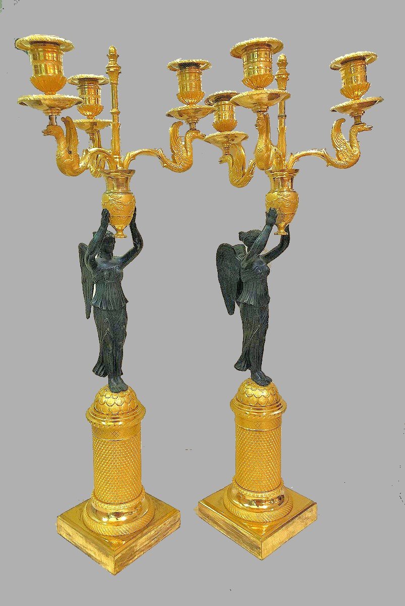 Empire Candelabra Circa 1810 Nike Goddess Of Victory Victoria H. 59 Cm-photo-2