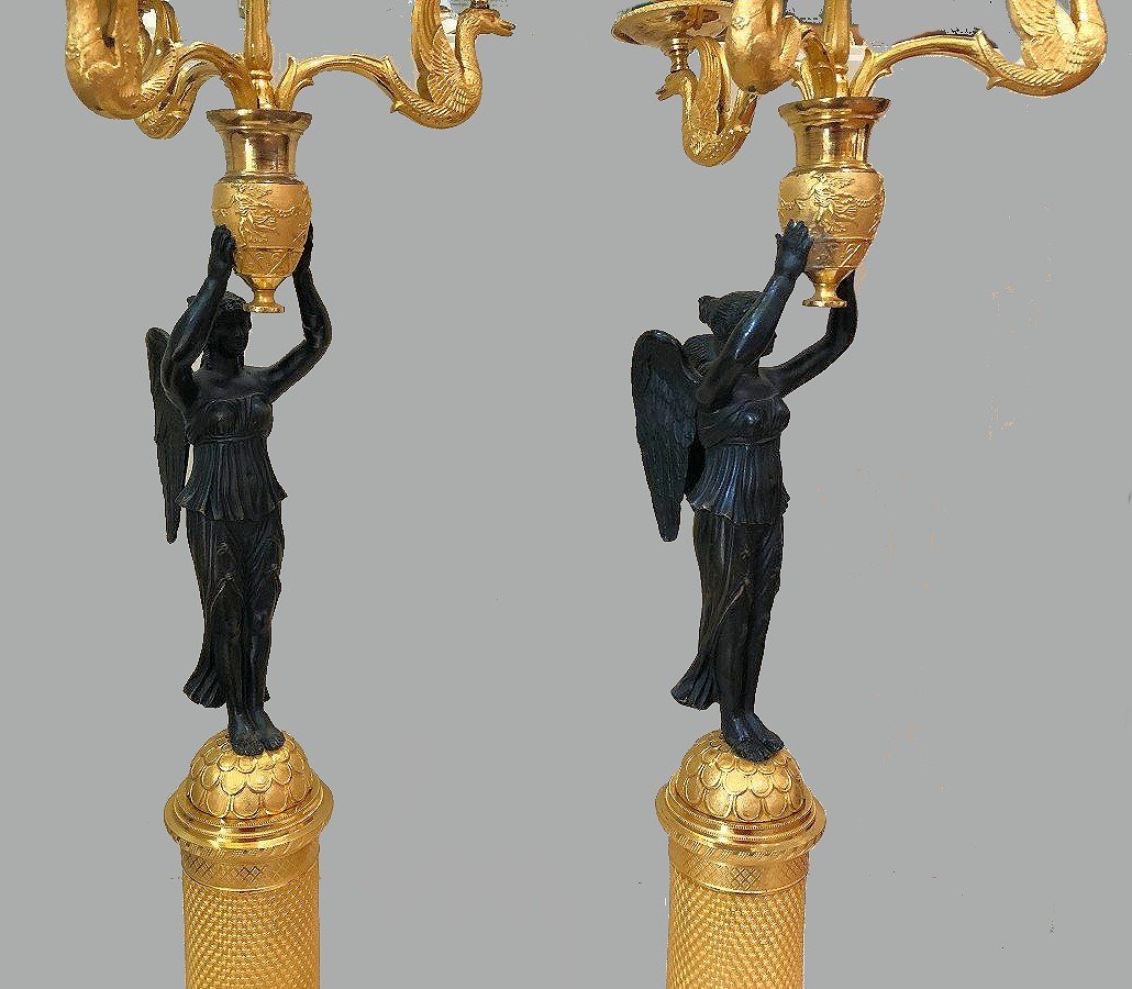 Empire Candelabra Circa 1810 Nike Goddess Of Victory Victoria H. 59 Cm-photo-3