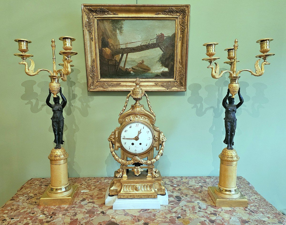 Empire Candelabra Circa 1810 Nike Goddess Of Victory Victoria H. 59 Cm-photo-5