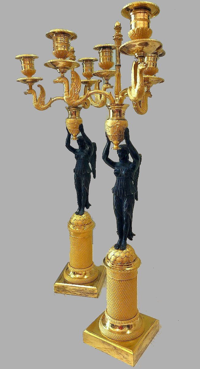 Empire Candelabra Circa 1810 Nike Goddess Of Victory Victoria H. 59 Cm