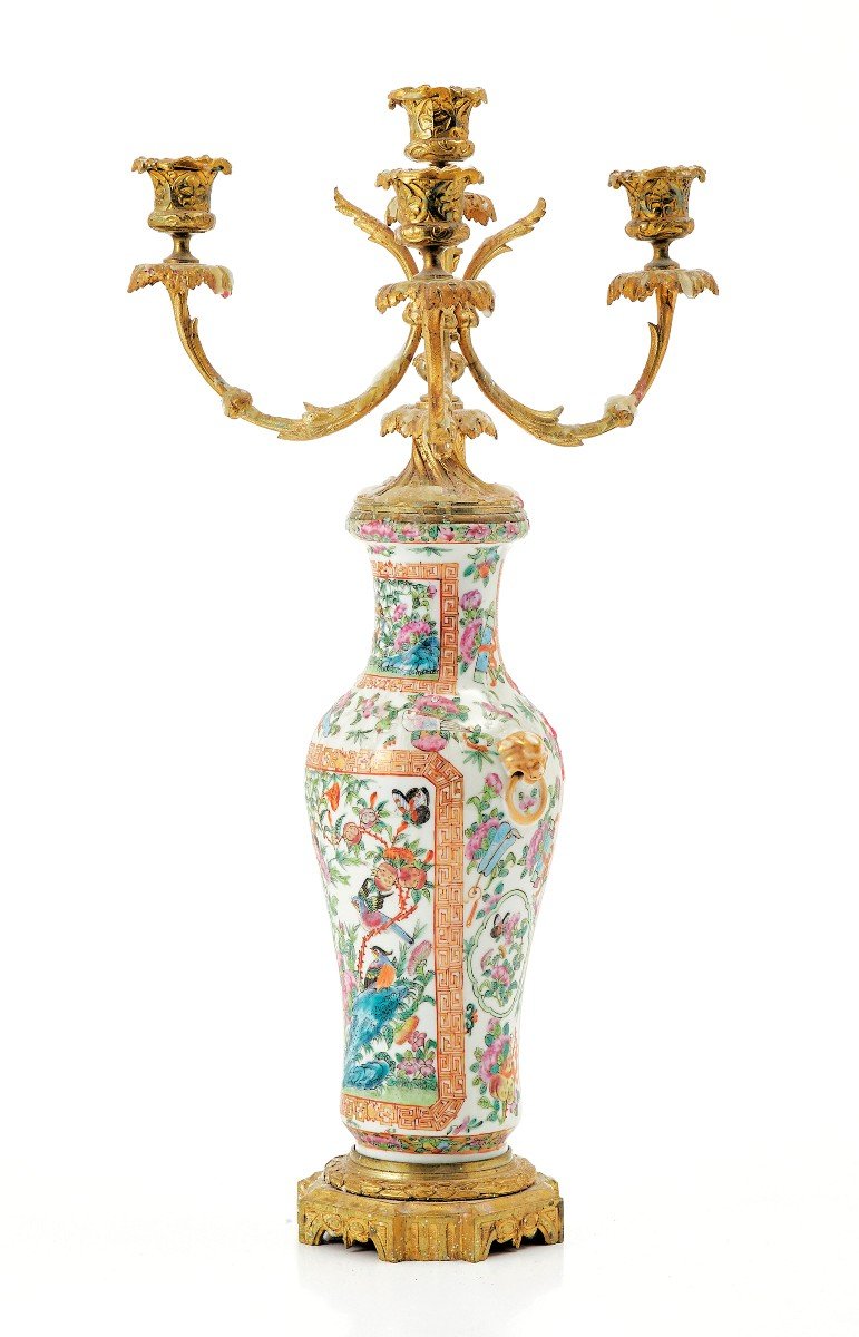 Candelabra 19th Century. Napoleon III. The Porcelain Vase Canton China Qing Dynasty H. 54 Cm-photo-3