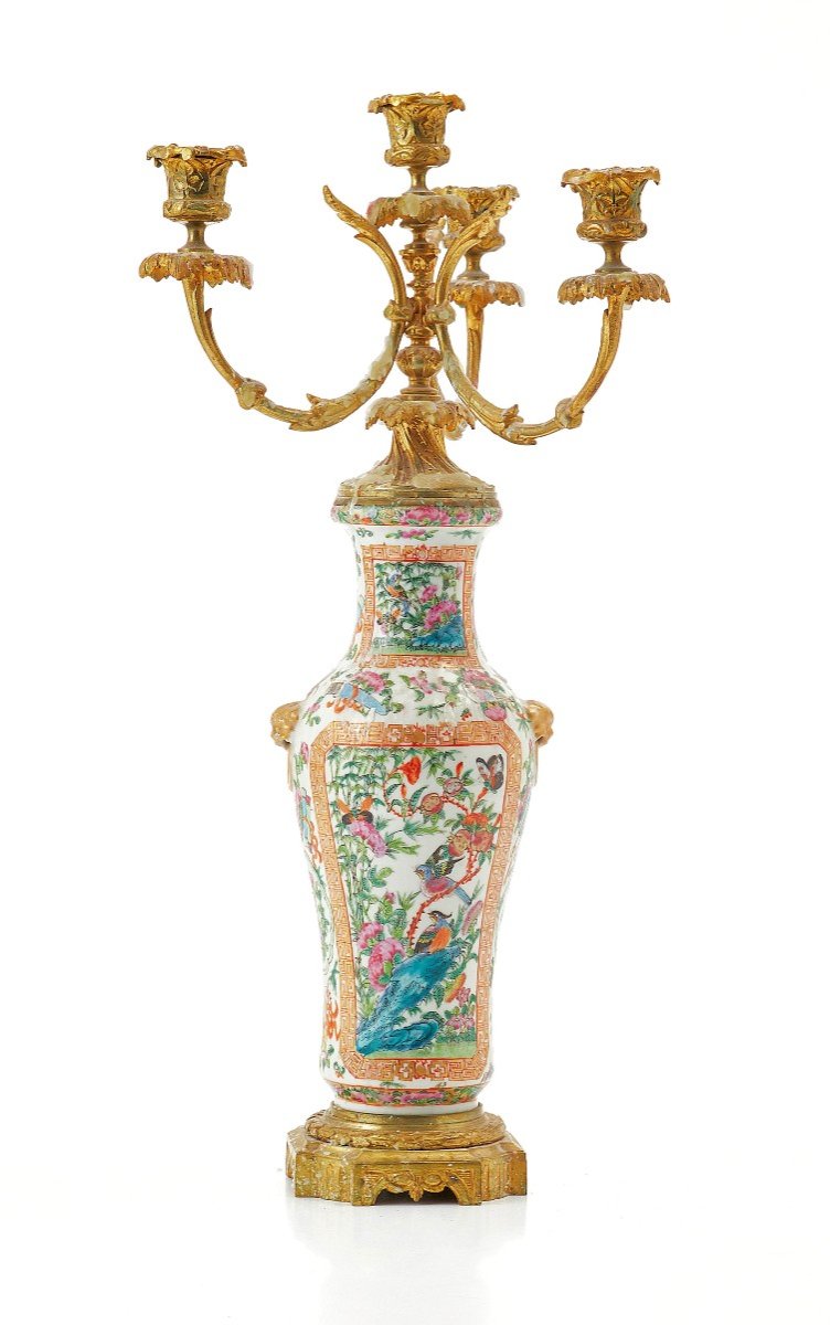 Candelabra 19th Century. Napoleon III. The Porcelain Vase Canton China Qing Dynasty H. 54 Cm