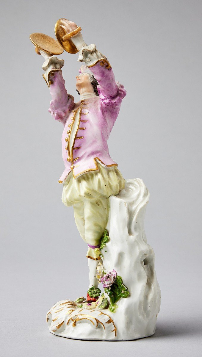 Meissen Porcelaine Joueur De Cymbale Modèle De Johann Joachim Kaendler Vers 1750  H. 20 cm -photo-2