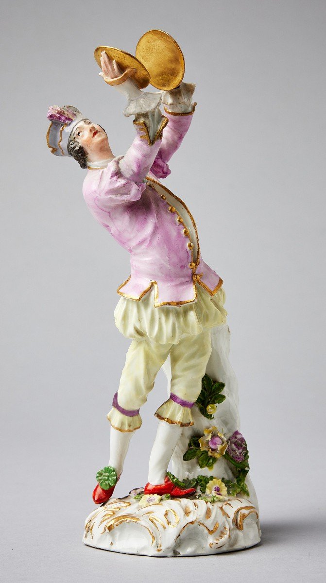 Meissen Porcelaine Joueur De Cymbale Modèle De Johann Joachim Kaendler Vers 1750  H. 20 cm 