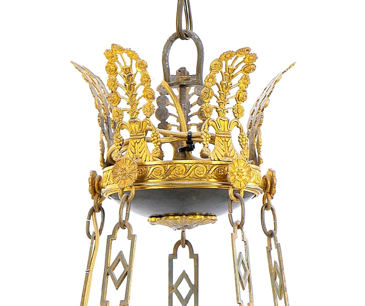 Empire 10-arm Ceiling Chandelier Circa 1820 H.90 Cm; D.60 Cm Electrified Later-photo-3