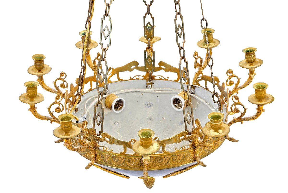 Empire 10-arm Ceiling Chandelier Circa 1820 H.90 Cm; D.60 Cm Electrified Later-photo-1