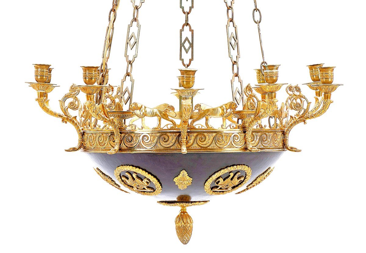 Lustre Plafonnier à 10 Branches Empire Vers 1820   H.90 cm ; D.60 cm  électrifié ultérieurement-photo-2