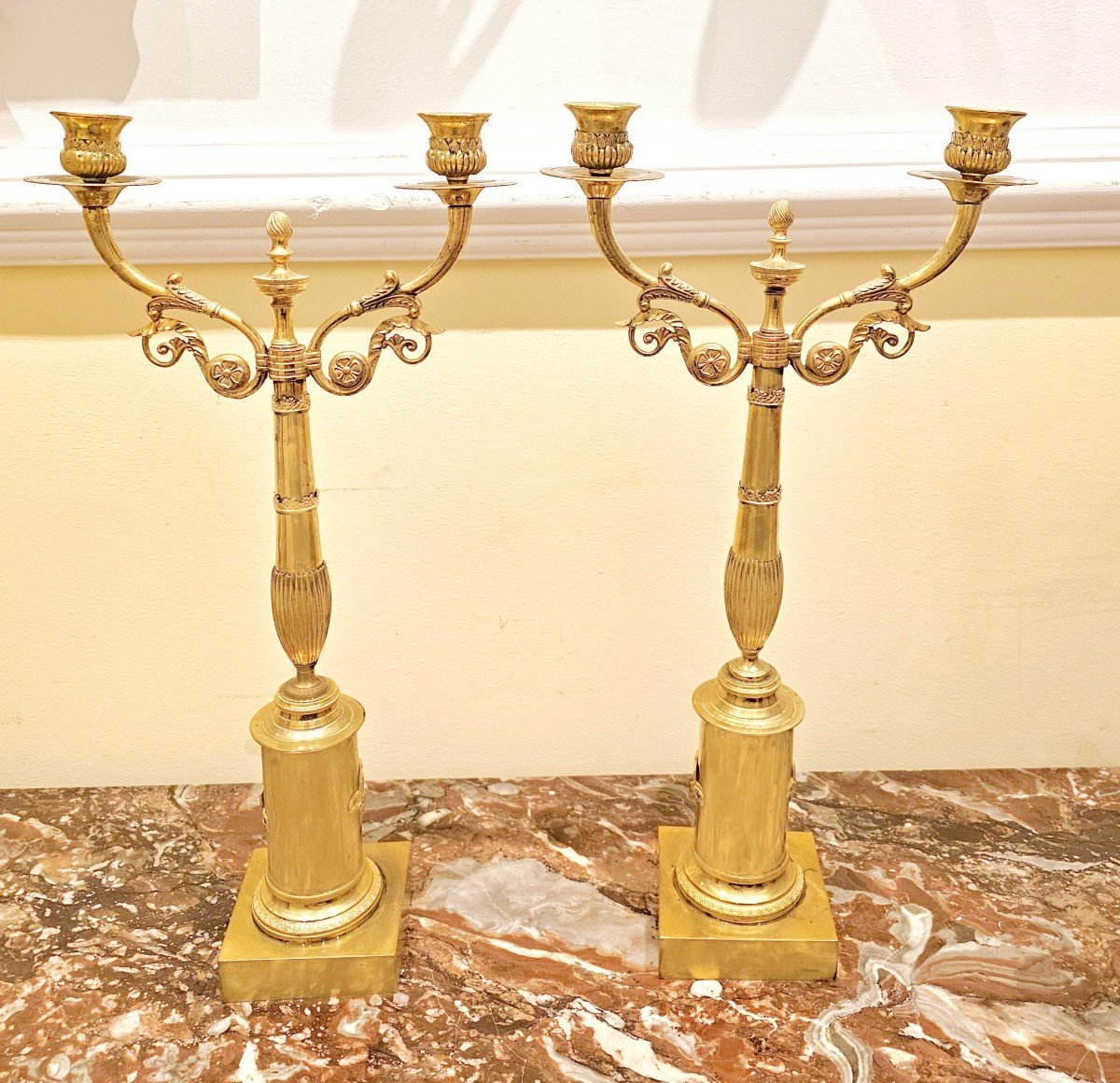 Pair Of Empire Candelabras Sweden Circa 1810 H. 44 Cm, L. 23 Cm -photo-2