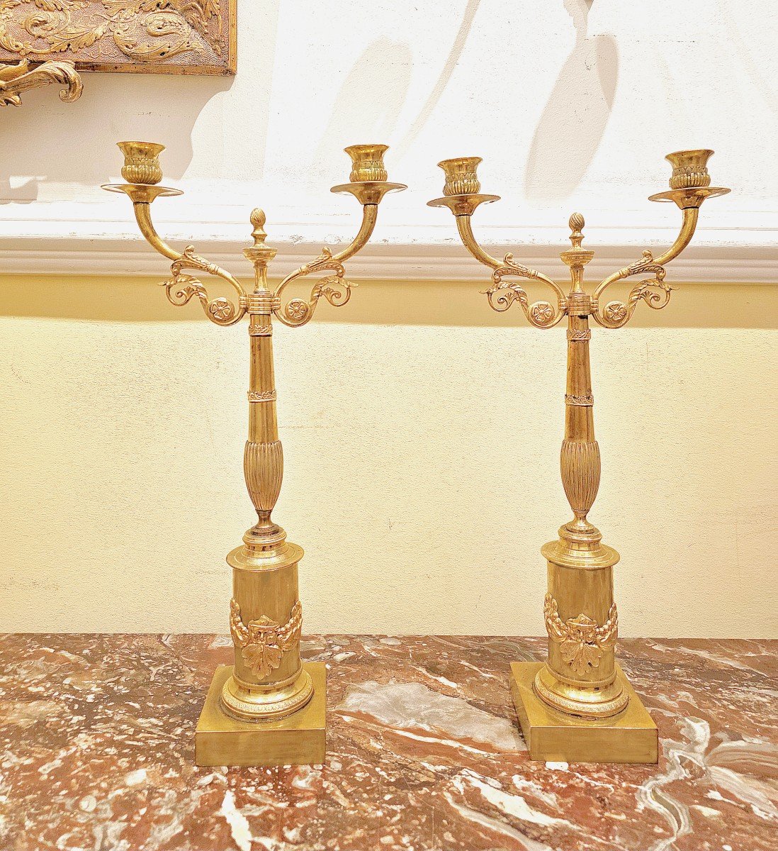 Pair Of Empire Candelabras Sweden Circa 1810 H. 44 Cm, L. 23 Cm -photo-3