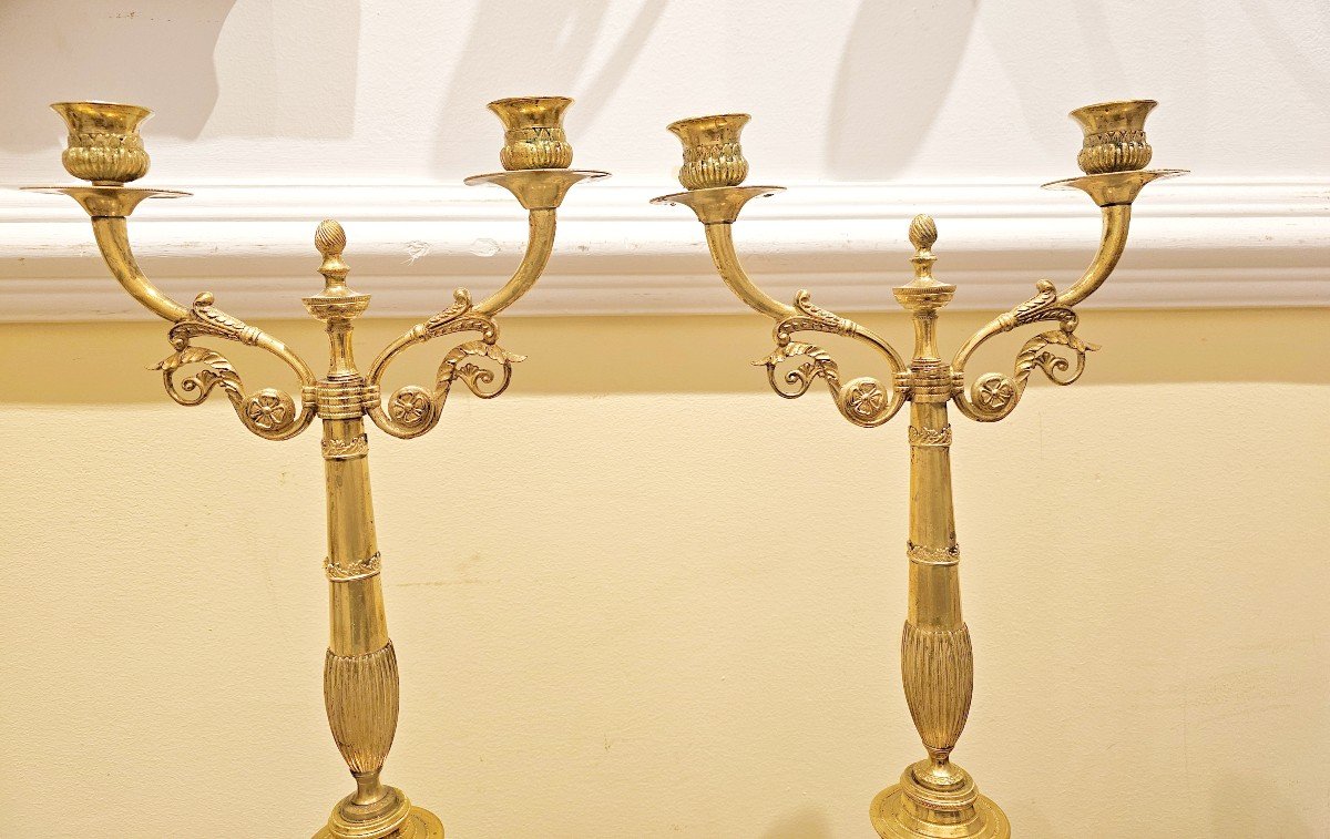 Pair Of Empire Candelabras Sweden Circa 1810 H. 44 Cm, L. 23 Cm -photo-4