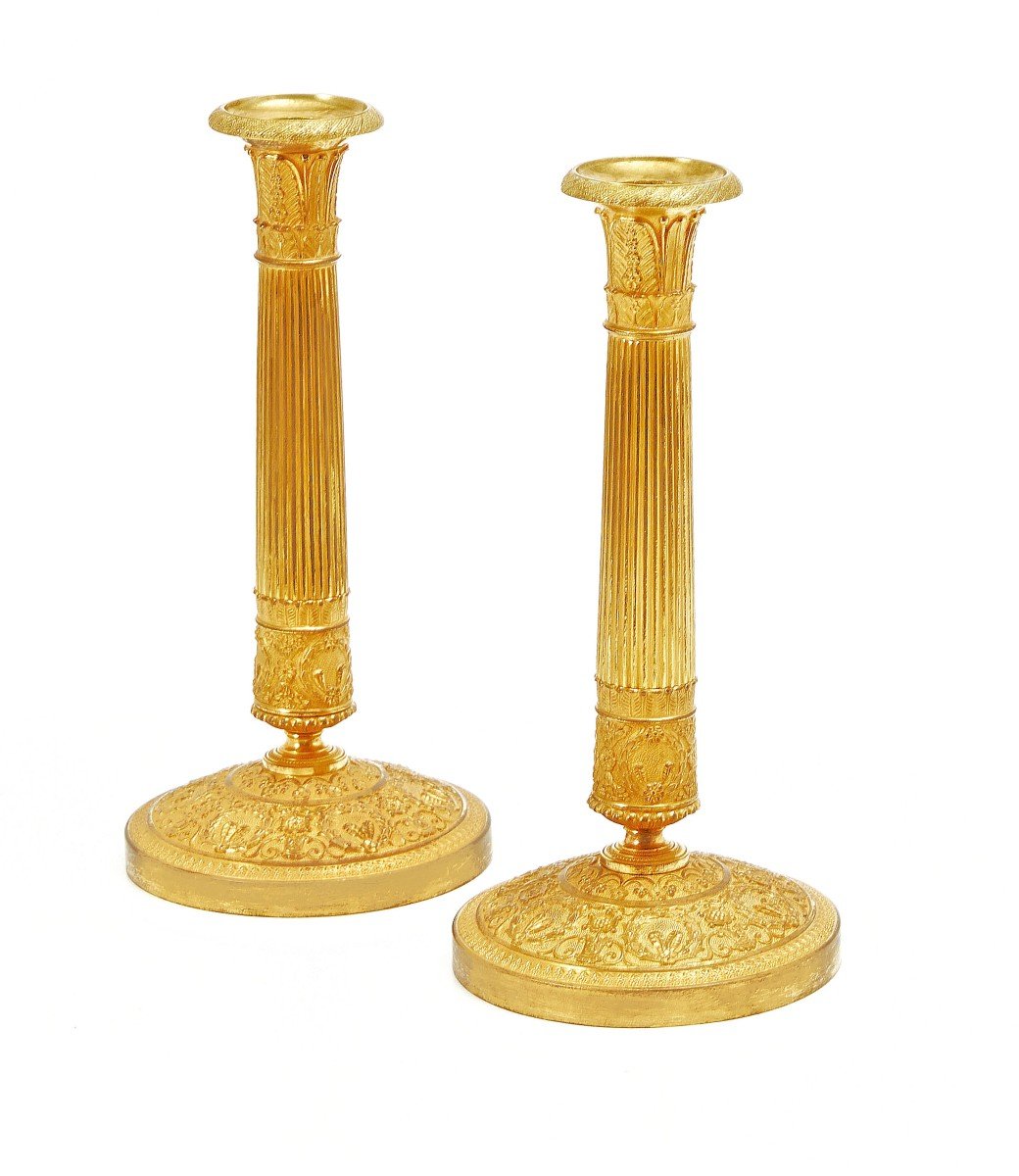 Empire Candlesticks Circa 1820 Stamped Gf Gérard-jean Galle (1788-1846) Gilt Bronze H. 27.5 Cm -photo-2