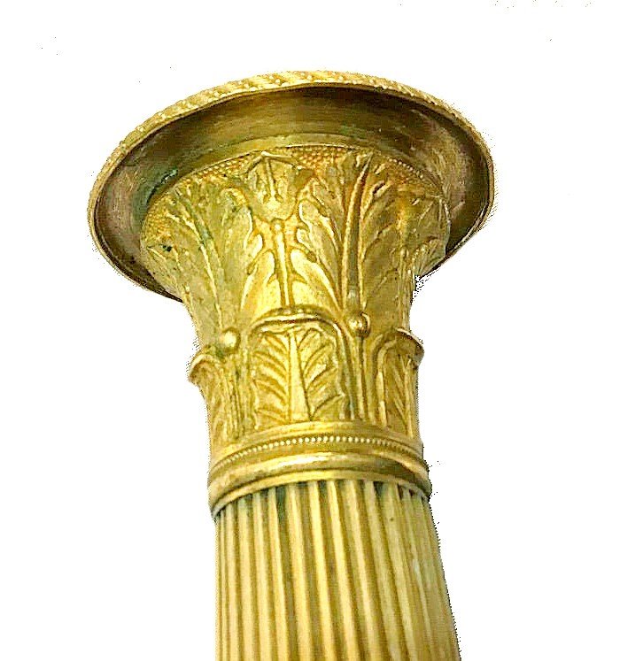 Empire Candlesticks Circa 1820 Stamped Gf Gérard-jean Galle (1788-1846) Gilt Bronze H. 27.5 Cm -photo-2