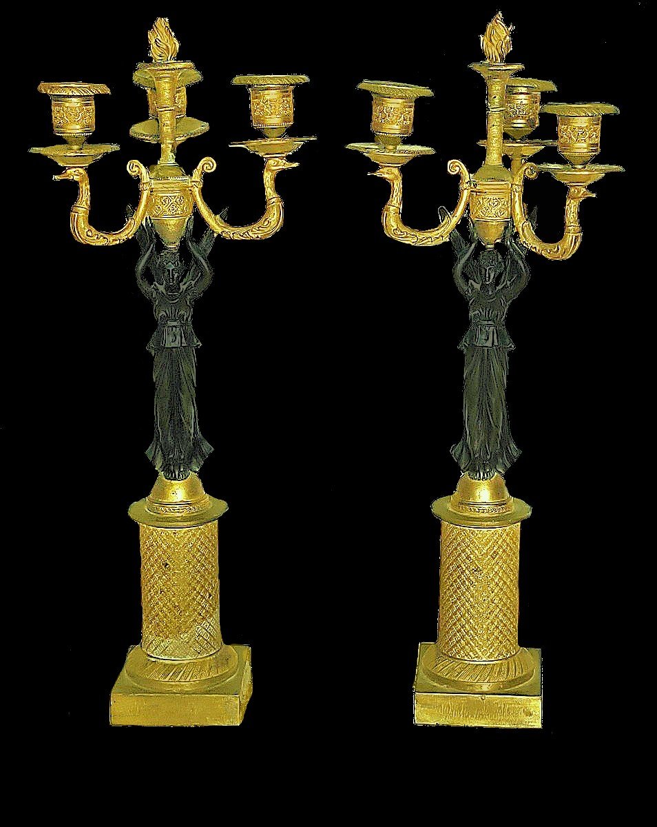 Pair Of Nike Victory Empire Candelabras Circa 1810 H. 45 Cm  