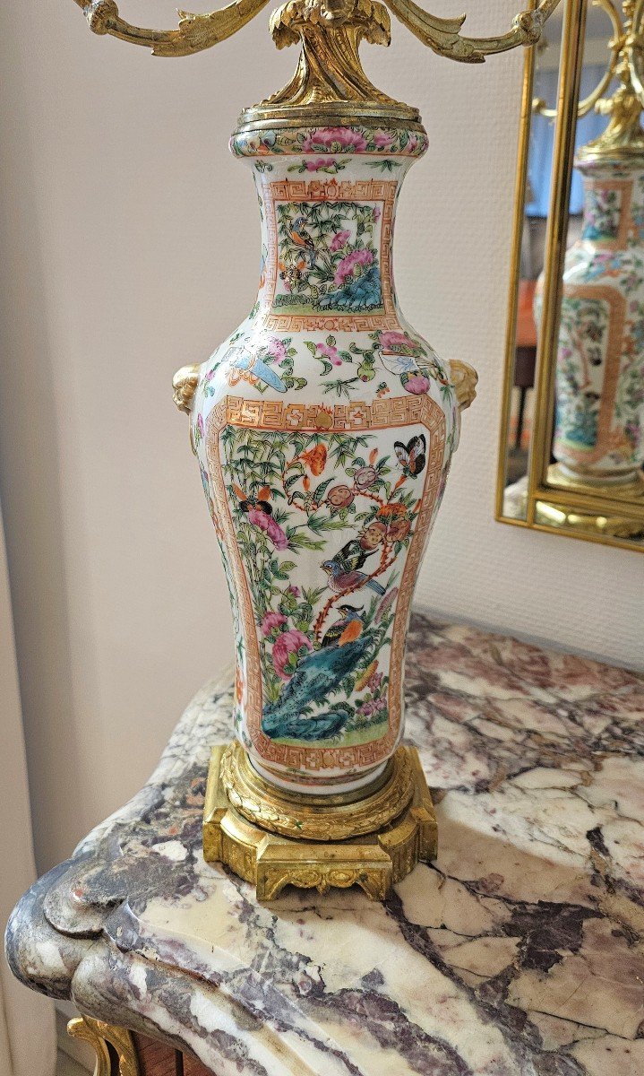 Candelabra 19th Century. Napoleon III. The Porcelain Vase Canton China Qing Dynasty H. 54 Cm-photo-3