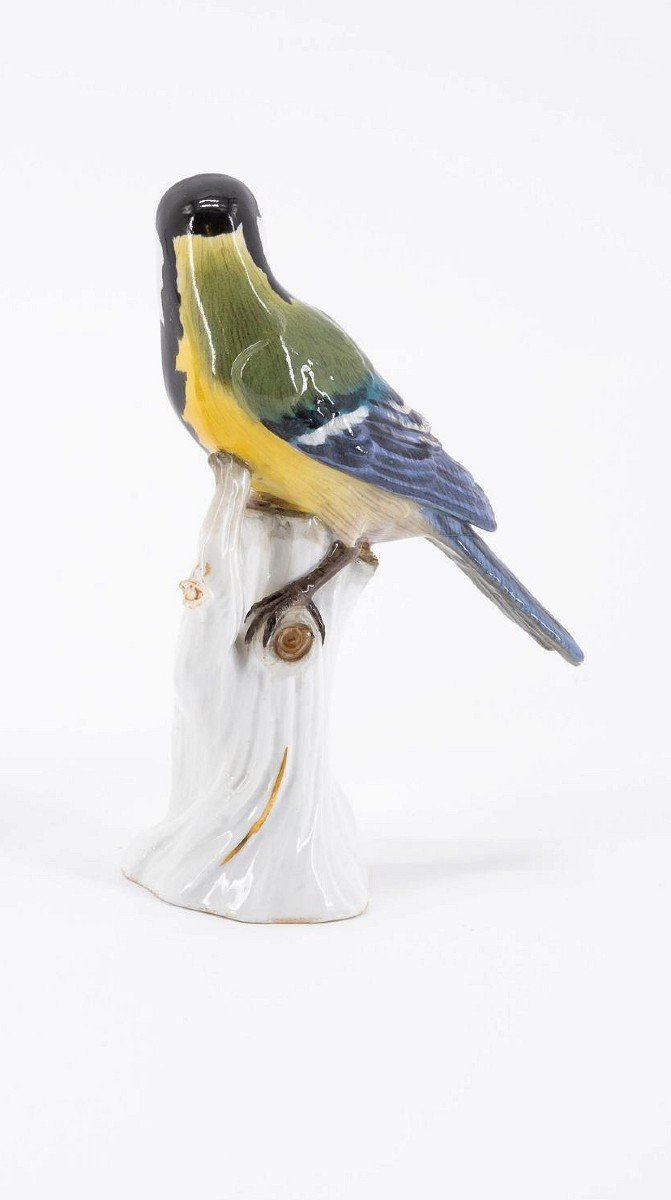 Meissen Mésange Charbonnière Oiseau Modèle De Johann Joachim Kaendler Vers 1870   H. 13 Cm-photo-2