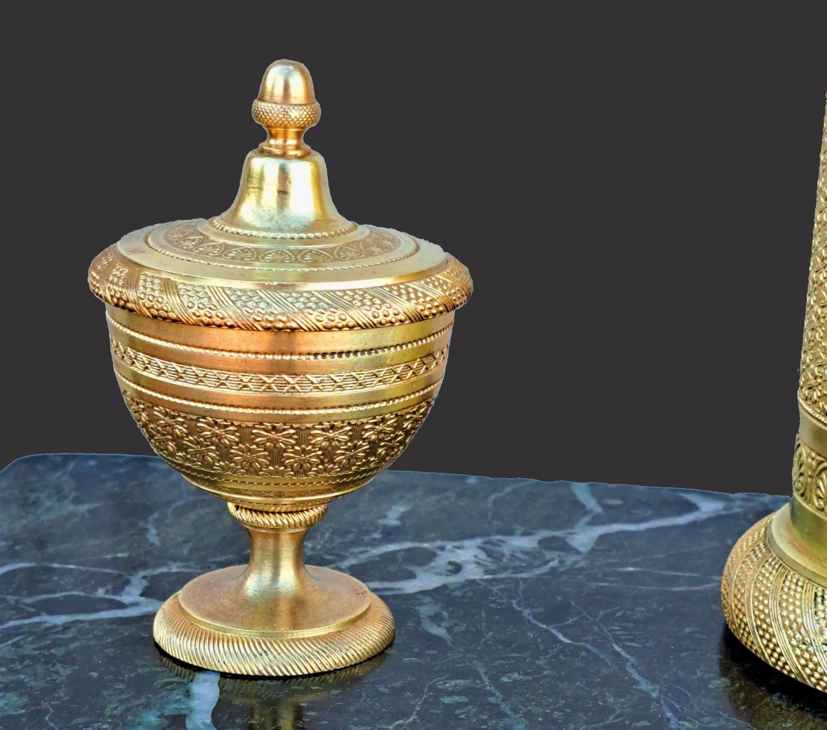 Empire Inkwell Circa 1800 Gilt Bronze And Marble-photo-2