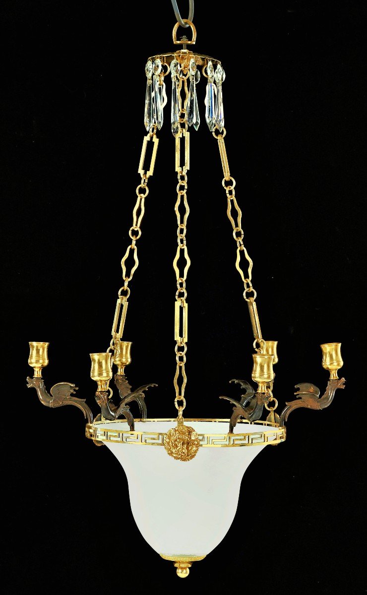 Louis XVI Lantern Chandelier Circa 1790 H. Approx. 30 Cm (without Chain) Or 70 Cm, D. 44 Cm  