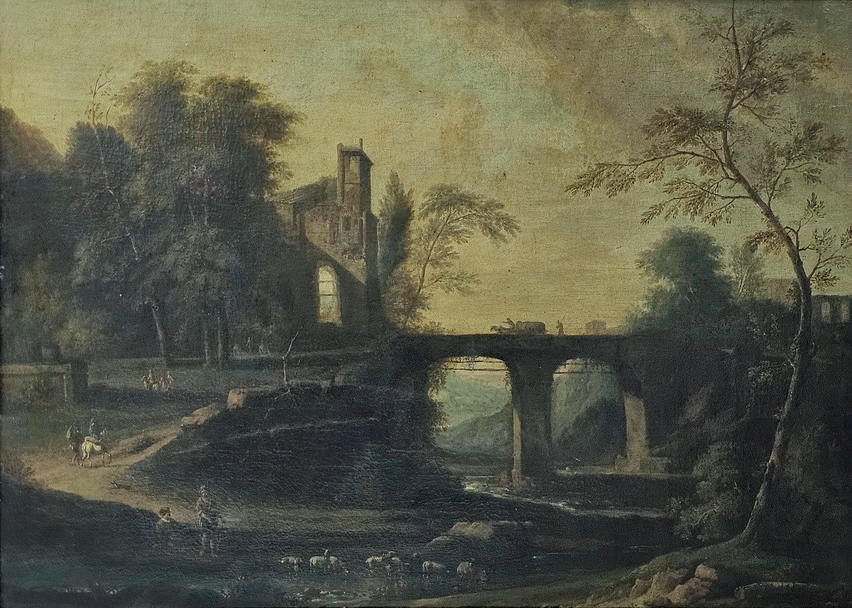 Jean-baptiste Huet I. 1745-1811 River Landscape With Figures Oil On Canvas-photo-3