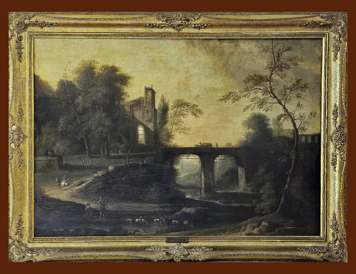 Jean-baptiste Huet I. 1745-1811 River Landscape With Figures Oil On Canvas