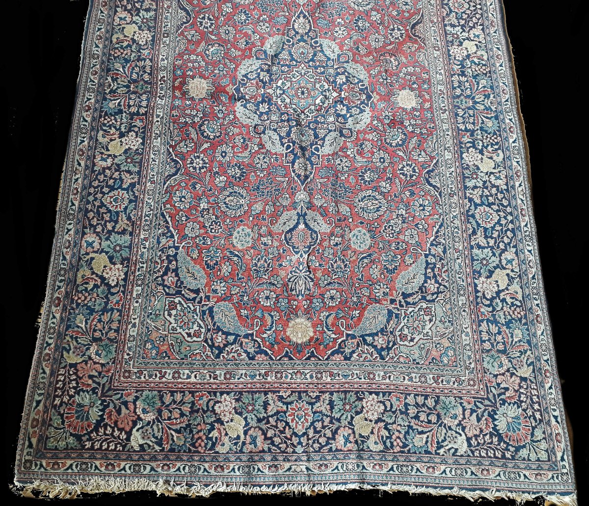 Tapis, Laine, Kashan, Antique, Env. 100 Ans, 135 X 214 Cm-photo-2