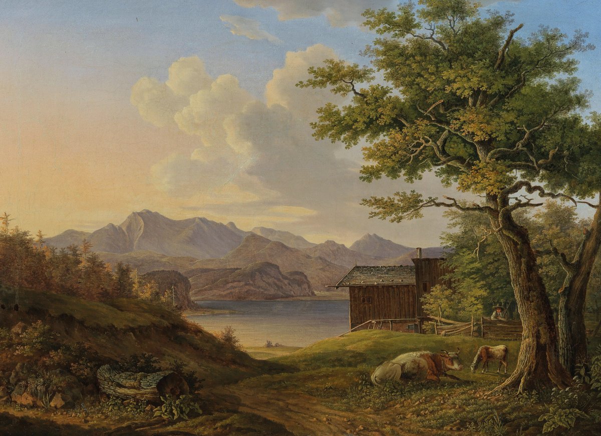 Anton Magg Landshut Born In 1788 Landscape Of Salzkammergut Oil On Canvas 57 X 77.5 Cm-photo-2