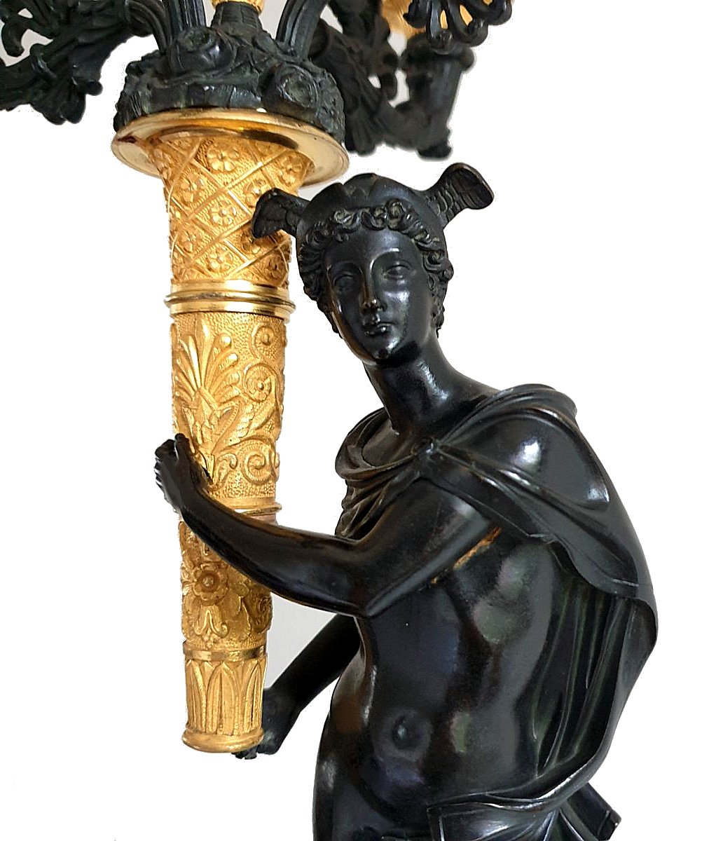 Pair Of Empire Candelabra Circa 1810 Mercury And Psyche H. 66 Cm, Br. 20 Cm, P. 20 Cm-photo-3