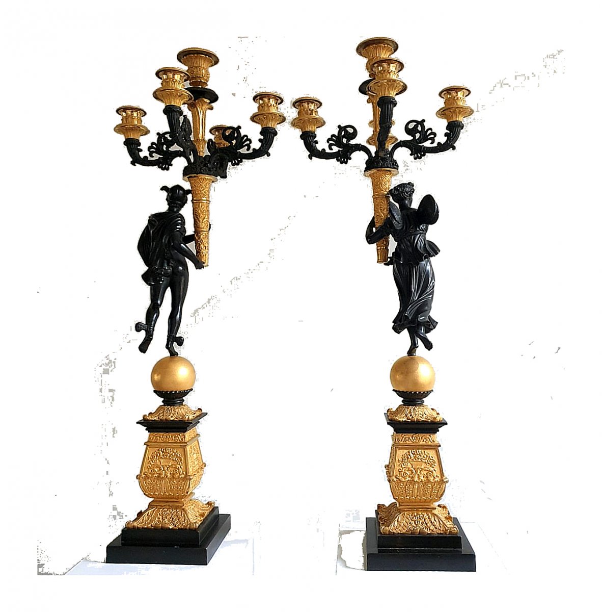 Pair Of Empire Candelabra Circa 1810 Mercury And Psyche H. 66 Cm, Br. 20 Cm, P. 20 Cm-photo-2